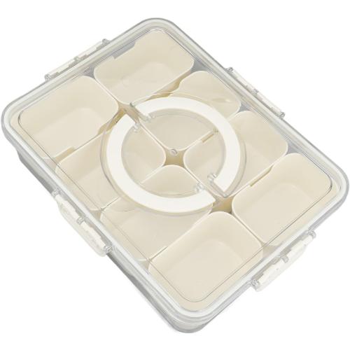NineRun Condiment Serving Tray, Divided Serving Tray 9 Compartments Multifunctional Airtight Plastic Seasoning Platter with Lid and Handle for Home Picnic, SIXRUN5qo1tggp42