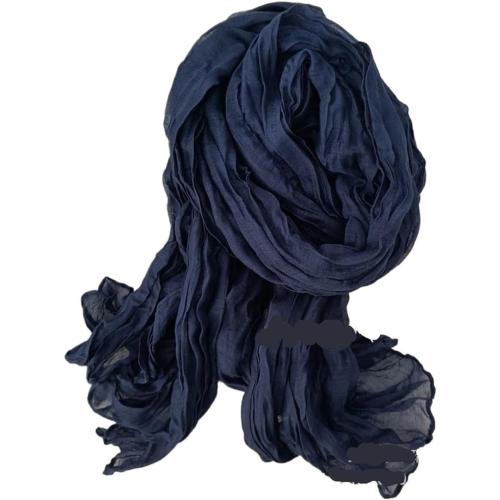 Solid Color Pleated Scarf Retro Green Thin Long Strip Shawl for Men and Women Winter Warm Silk Feel