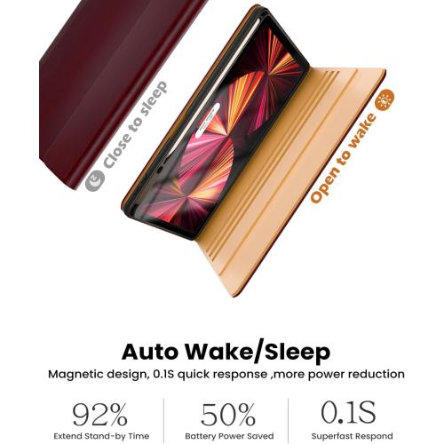 Leather Keyboard Case for iPad Air 5th 4th Generation 10.9 inch Pro 11 1st/2nd/3rd/4th, 7 Color Backlight BT Keyboard Folio with Pencil Holder 2022 2021 2020 2018 (Wine)