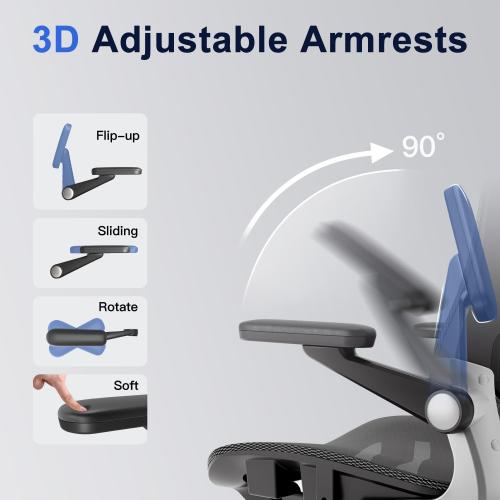 Ergonomic Office Chair，Mesh Seat Cushion with 3D Armrests and 3D Headrest, Adjustable Lumbar Support with Rocking Function, SGS Class 4 Gas Clylinder，Black