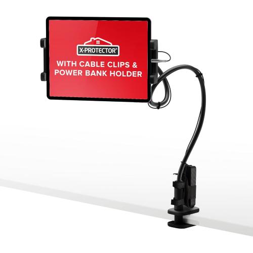 X-Protector Tablet Stand for 4.7 - 11 Devices - Holder for Bed with Cable Clips & Power Bank Holder - Mount Compatible with iPad Air/Pro/Mini, Amazon Kindle/Fire HD, iPhone