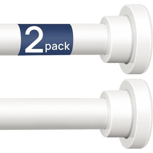 ENJOYBASICS 2 Pack Adjustable Spring Tension Curtain Rods 32 to 66 Inches, Stainless Steel White Shower Rod No Drilling for Window, Bathroom, Closet, Room Divider, 7/8 Diameter
