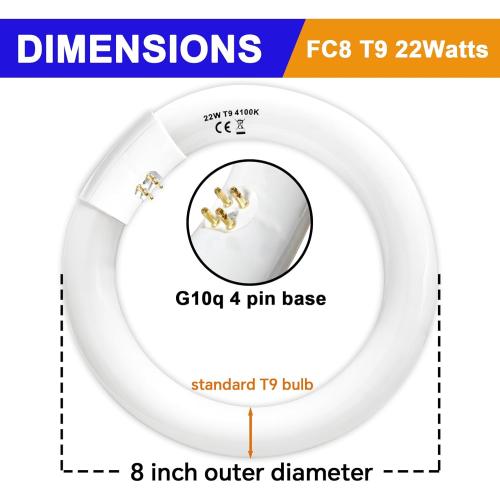FC8T9/CW 22W and FC12T9/CW 32W Cool White Set, 8 inch T9 22 Watts Circular Light Bulbs, 12 inch 32 Watts Circline Fluorescent Bulb Round Ring Bulb CRI 80, G10q Prong