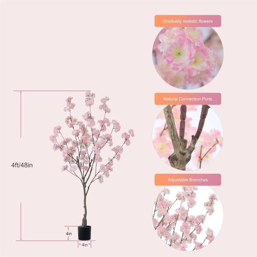 Tall Artificial Cherry Blossom Tree, 4Ft(48'), Realistic Potted Silk Faux Tree, Indoor/Outdoor for Home, Office, Living Room, Bedroom, Porch