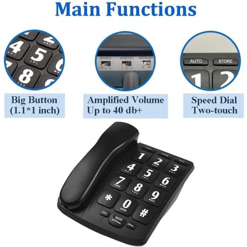 Big Button Phone for Elderly, HePesTer P-02 Amplified Corded Phone for Hearing Impaired Aid with Extra Loud Ringer Landline Telephone for Seniors Home House Phone Wall Mountable