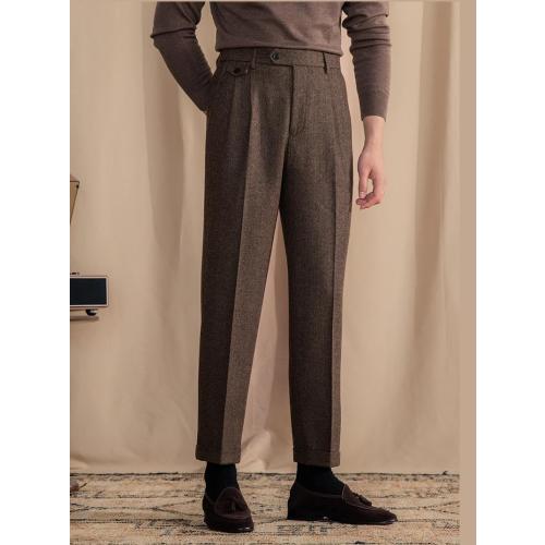 Mens Pants Tweed Herringbone Vintage Dress Pant Trousers Regular Fit Suit Pants for Men (30x30L)
