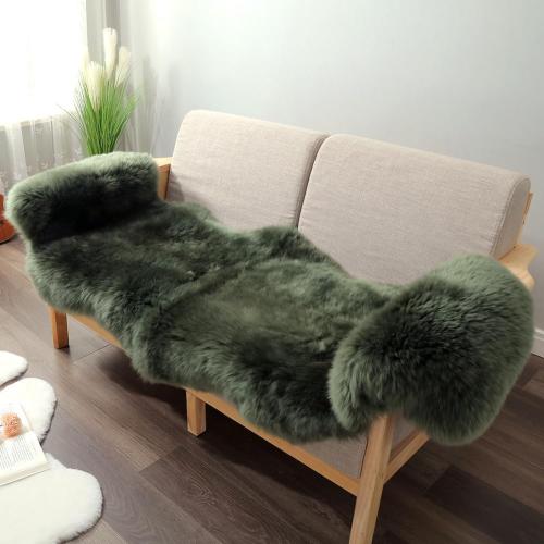 Green Premium Genuine Fur Sheepskin Rug Real Australia Sheepskin Natural Luxury Fluffy Lambskin Fur Area Rug Seat Covers for Kids Bedroom Sofa Chair Cover (Military Green, Double Pelt/2ft x 6ft)