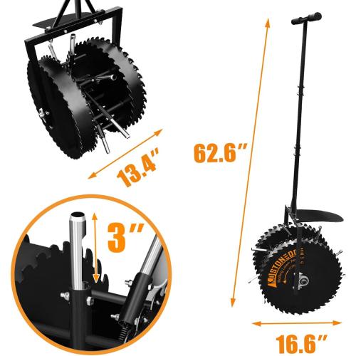 Black Patented Rolling Lawn Coring Aerator Yard Grass Pulling Plugs Manual Aeration Tool Push Roller Rotary Compacted Garden Soil Loosening