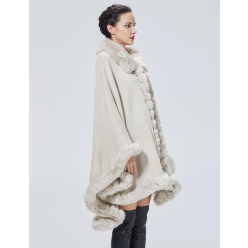 Poncho Shawl Wrap Winter Faux Fur Cape Cloak Coat with Faux Fur Trim Sleeveless Cardigan for Party