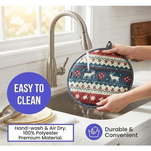 Sophix Tortilla Warmer Pouch - 12-Inch Large Size - This Thermal Insulated Fabric Holder Keeps Tortillas, Naan Bread, and Pizza Rolls Warm for up to One Hour (Christmas Design)