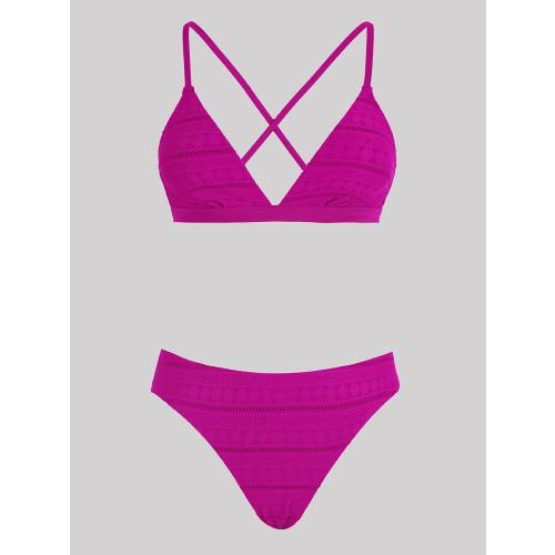 CUPSHE Bikini Set for Women Medium Magenta Two Piece Swimsuits V Neck Low Rise Crisscross Back Self Tie Spaghetti Straps