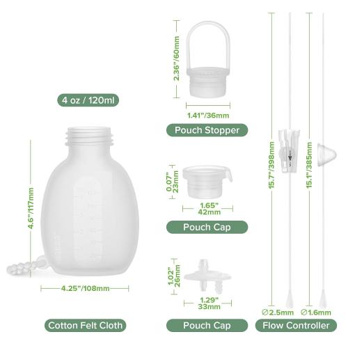 haakaa Supplemental Feeding Tube & Pouch Set, Baby Supplemental Nursing System, SNS Breastfeeding System, Food Grade Silicone, New Upgraded Design with Dual Tube Flow Control