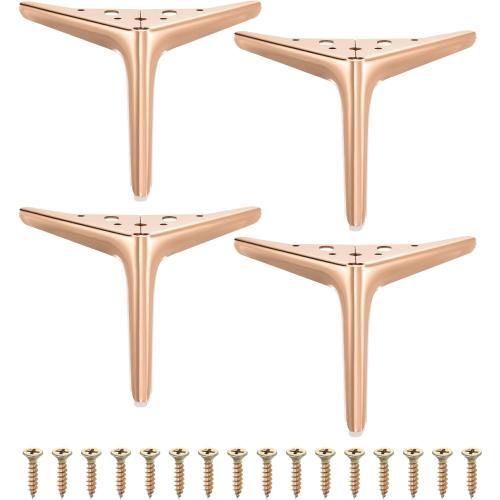 uxcell 4Pcs Metal Furniture Legs, 6 Inch Triangular Heavy Duty Furniture Feet DIY Replacement Dresser Legs for Bed, Table, Cabinet, Sofa Chair(Rose Gold)