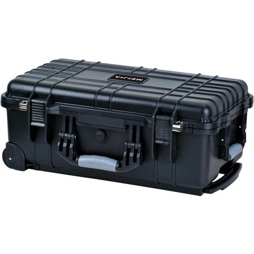 MEIJIA All Weather Rolling Waterproof Protective Case, Hard Camera Case,Dry Case with Retractable Pull Handle and Wheels,Foam Inserted, Elegant Black,22 x13.81x9inches