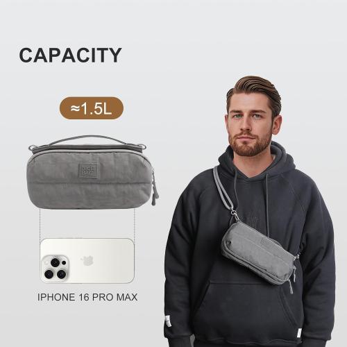 Sling Bag for Men/Women,Lightweight Nylon Travel Essential with Detachable Cord,Fanny Pack Crossbody Shoulder