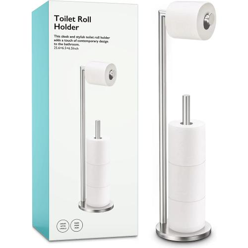 Toilet Paper Holder Stand, Bathroom Free Standing Storage, Brushed Nickel | Rustproof Toilet Paper Roll Holder for 4 Rolls,with Non-Slip Stable Base,Bathroom Organizers and Storage