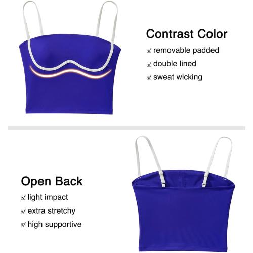 Size L OMKAGI Womens Workout Tank Tops Adjustable Strap Longline Sports Bra Padded Sleeveless Top