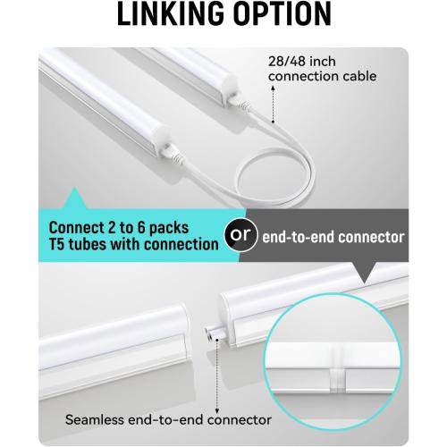 (4 Pack) 4FT T5 LED Shop Light,6500K,20W,2300LM(Super Bright White) Linkable LED Integrated Fixture,Garage Ceiling and Cabinet Light,Strip Light,Corded Electric with ON/Off Switch