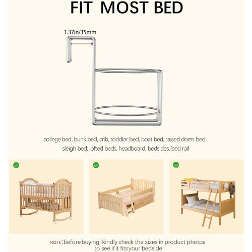 Cup Holder for Bed (Diameter: 4.1IN) Drink Holder Water Bottle/Glass Organizer for Wood Dorm Room Bunk Bed Crib, Metal Toddle Bed,Loft Bedside, Headbed, Car,Office Desk Partition