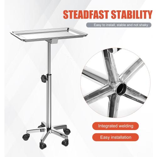 SILVER HEAVY DUTY ChoJiah Extra Large Mayo Stand Rolling Salon Tray Hairstylist Tray Heavy Duty Tattoo Tray, Ideal Use for for Hair Salon Dental Hairstylist Cart