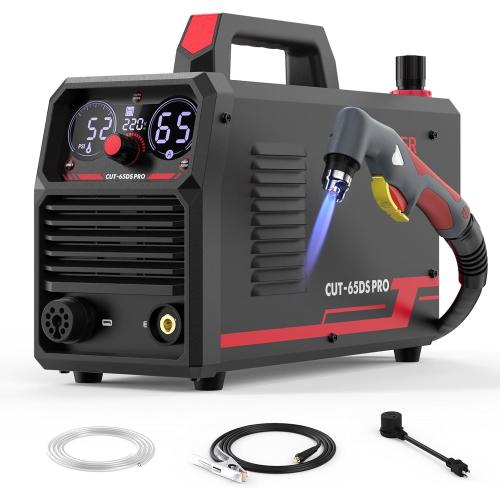 YESWELDER Plasma Cutter 65Amp Non-High Frequency Non-Touch Pilot Arc, Digital Display DC Inverter 110/220V Dual Voltage Blowback Plasma Cutting Machine CUT-65DS PRO