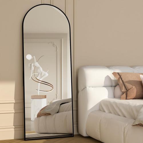 Full Length Mirror, 56x16 Arch Mirror Floor Mirror with Stand, Black Arched Full Body Standing or Leaning Mirrors for Bedroom, Living Room