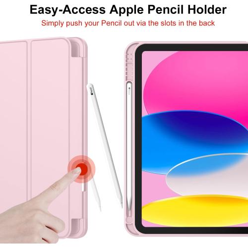 iMieet iPad (A16) Case/iPad 10th Generation Case [11-Inch 2025/10.9 Inch 2022] with Pencil Holder, Trifold Stand Smart Cover with Soft TPU Back,Auto Wake/Sleep(Pink)