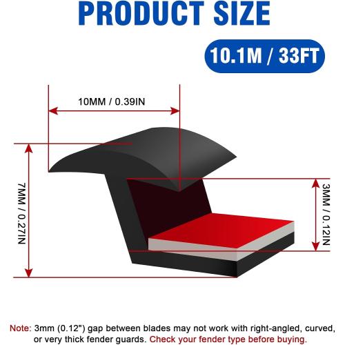 MYFAMIREA Fender Flare Edge Trims, 33Ft EPDM Fender Flares Rubber Seal for Car and Truck Wheel Wells with Automotive Adhesive Grade Tape Bonds T-Style Universal Rubber Trim Edging