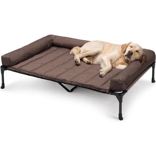 Veehoo Cooling Elevated Dog Bed Add Removable Waterproof Bolster Cushion Mat, Raised Pet Cot with Breathable Teslin Mesh, No-Slip Feet, Dog Sofa Bed for Indoor Outdoor, XLarge, Brown CWC2331B