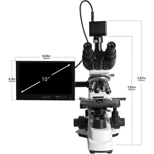 HSL 10-inch LCD Compound Trinocular Microscope,40x-2500x Professional Biological Microscopes for Adults Laboratory,2K Camera Digital Microscope LED WF10x WF16x WF25x eyepieces ABBE Condenser