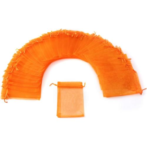 50pcs Drawstring Organza Jewelry Candy Pouch Christmas Wedding Party Favor Gift Bags (8x12, Orange)