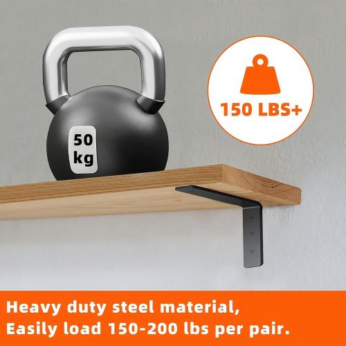 4 Pack Heavy Duty Floating Shelf Brackets, Black Metal L Wall Brackets, DIY Industrial Shelf Brackets - L 6 x H 4 x W 1.6 ( 1/5 Inch Thicked )
