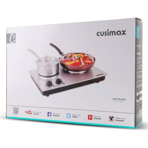 CUSIMAX 1800W Double Hot Plate, Stainless Steel Silver Countertop Burner Portable Electric Double Burners Electric Cast Iron Hot Plates Cooktop, Easy to Clean, Upgraded Version C180N
