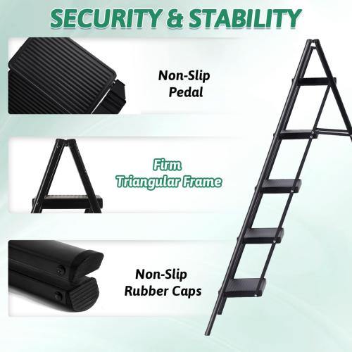5-Step Folding Ladder for Home Use, Heavy-Duty Step Ladder with Anti-Slip Wide Steps, Portable Foldable Ladder, 330 lbs Load Capacity