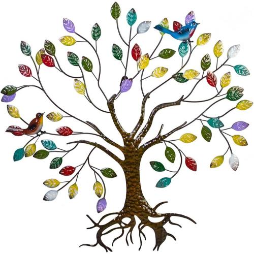 VEWOSTAR Metal Wall Art for Living Room Home Decor Colorful Leaves Wall Sculpture Tree of Life Handcrafted Wall Decor Hangings for Outdoor Indoor(25.5 W * 24.8 H)