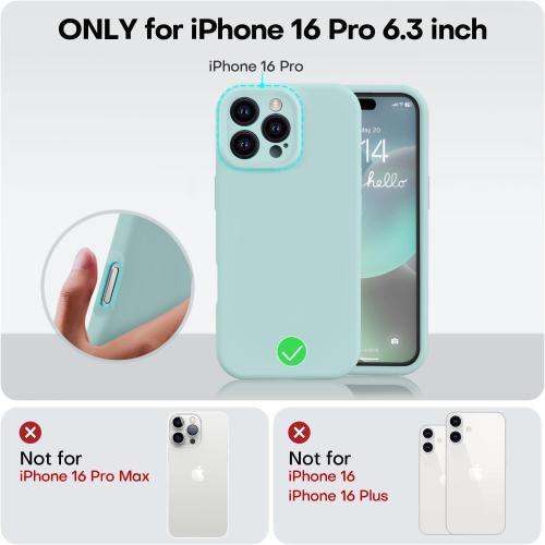Vooii Compatible with iPhone 16 Pro Case, Liquid Silicone Upgrade [Camera Protection] [Soft Anti-Scratch Microfiber Lining] Shockproof Phone Case for iPhone 16 Pro 6.3 inch - Mint