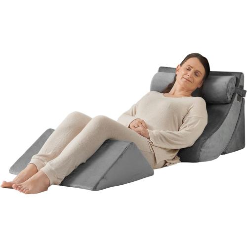 Axelrod 4PCS Orthopedic Bed Wedge Pillow Set, Post Surgery Foam for Back, Neck and Leg Pain Relief Comfortable & Adjustable Ortho Pillows- Anti Snoring, Heartburn, Acid Reflux & GERD Sleeping Grey