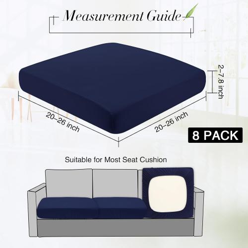 Newwiee 8Pcs Patio Cushion Covers Stretch Outdoor Cushion Cover Replacement for Patio Furniture Sofa Couch Slipcovers, Soft Flexibility Washable Furniture Protector(Waterproof Pure,Navy)