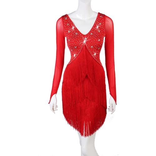 Size M-L..Women's Tassel Latin Dance Performance Dresses Cha Cha Tango Practice Costumes Ballroom Dancewear Skirt for Rumba