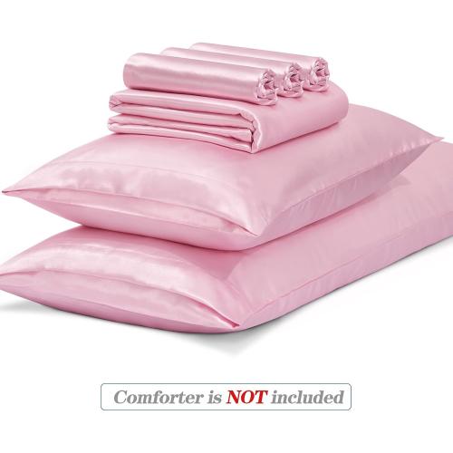 MILVOWOC 6 Pcs Blush Pink Satin Duvet Cover King Size Set, Silky Bed Duvet Cover Ultra Soft Comforter Cover, 1 Satin Duvet Cover, 1 Body Pillowcase, 4 Pillow Cases (No Comforter)