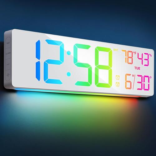 18.5 Large Digital Wall Clock, Big LED Display Clocks with Remote Control, Digital Clock with Night Light, Alarm, Countdown, DST, Temperature for Living Room Bedroom Office, Gift for Seniors (White)