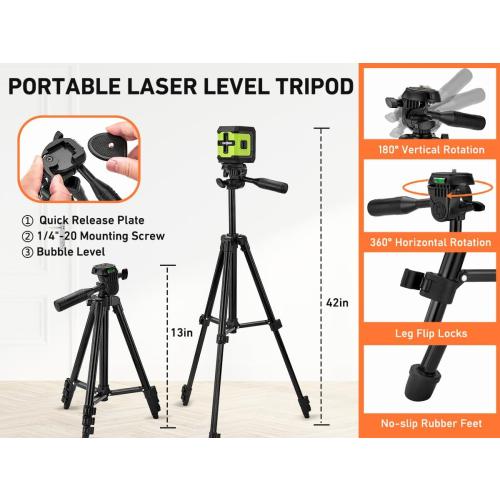 Laser Level Tripod Phone Tripod Stand: 51-Inch Lightweight Travel Stand with Phone Holder Mount Compatible with iPhone, Line Lasers and DSLR Camera, Carry Bag Included | Matte Black