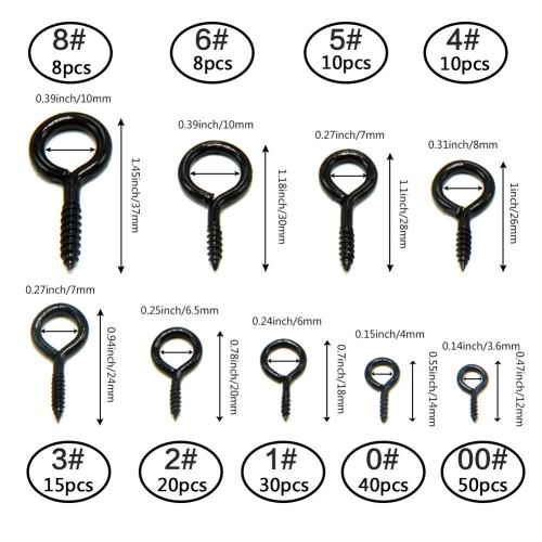 191pcs Screw Eyes Zinc Plated Metal Eye Hook Screw Self Tapping Screws Includes 9 Sizes Color Black