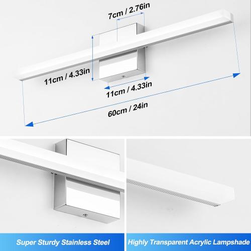 Combuh Bathroom Light Fixtures Over Mirror, 24 Inch IP44 9W Morden Vanity Light Bar for Bathroom, Chrome Wall Lighting Fixtures, Cool White 6000K