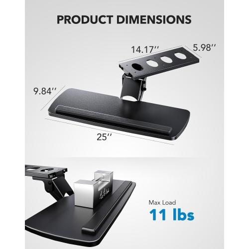 HUANUO Keyboard Tray Under Desk, 360 Adjustable Ergonomic Sliding Keyboard & Mouse Tray, Under Desk Keyboard Tray Slide Out, Keyboard Holder Under Desk for Typing in Home, Office Work, 25W x 9.84D