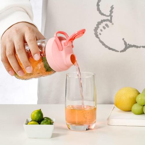 AIEVE Mason Jar Pour Spout Lid, 4 Pack Regular Mouth Mason Jar Lids with Flip Top,Reusable and Leak-Proof Plastic Canning Pitcher Lids tor Milk, Coffee, Juice, Lemonade,Colorful(Jars not Included)