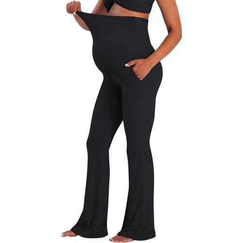 Size L ...Sunzel Maternity Flare Leggings with Pockets Over The Belly, Buttery Soft Pregnancy Wide Leg Yoga Pants