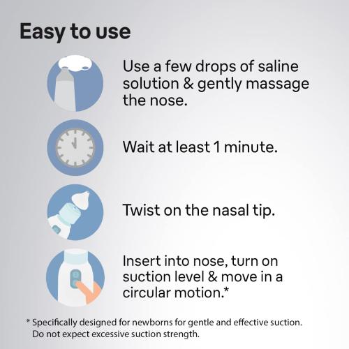 Braun Electric Nasal Aspirator - Mucus Remover, Blocked Nose Relief for Newborn, Baby and Toddler, Electric Suction Power, 2 Suction Levels, 2 Nose Tip Sizes, Dishwasher Safe, FSA and HSA Eligible