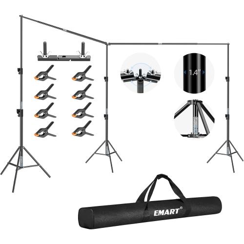 EMART Back Drop Adjustable Stand, 10x20 Backdrop Stand Heavy Duty Photography Background Support System Kit with 300° Angle Rotatable Connector and 8 Spring Clamps for Parties, Wedding, Photo Studio