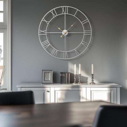 30 Inch Large Wall Clock, Modern Silver Metal Big Decorative Wall Clock Home Decor, Battery-Operated Roman Numeral Analog Metal Round Wall Clocks for Living Room, Bedroom, Office Black